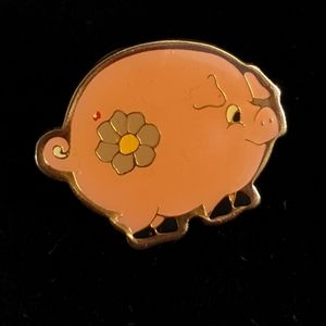 Small Pink Pig Lapel Pin Signed SWIB